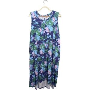LOGO by Lori Goldstein Floral Dress 2X Petite 2XP Rayon Hi Low Hem Pocket Tunic